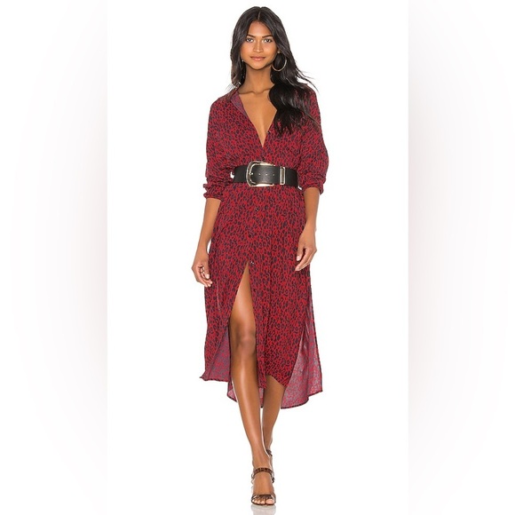 IRO / Pirae midi shirt dress button down Dress red leopard 40 large L - Picture 5 of 7